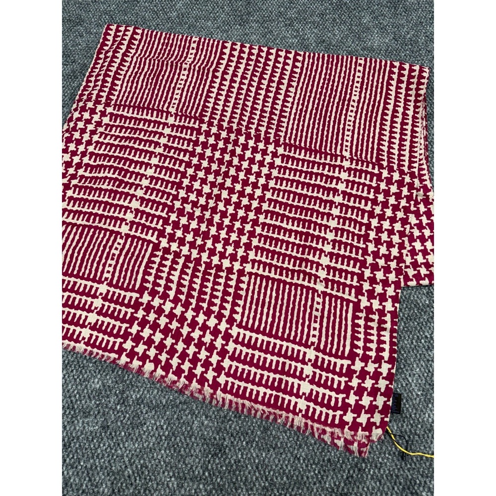 Etro Scarf Wrap Schal Cashmere Silk Blend Pink White Geometric Fringe Hem